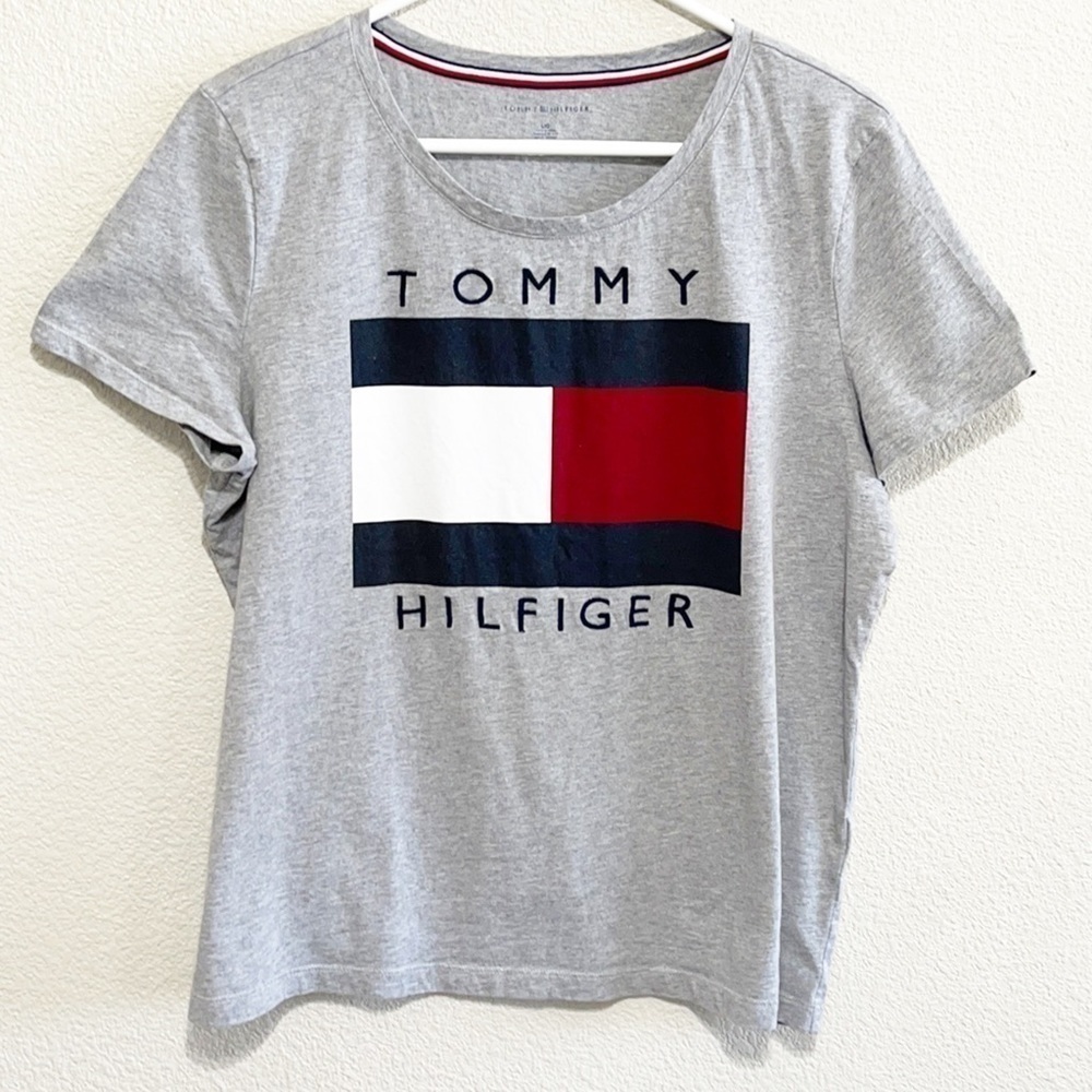 Tommy Hilfiger Logo Grey Men Tee Shirt Size L